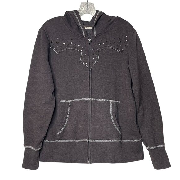 Ariat Tops - Ariat Women's Size M Brown Zip Up Hoodie Studded with Contrast Thread Raw Edge